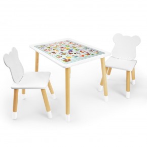 Детский комплект стол и два стула Мишка Rolti Baby с накладкой Алфавит (белая столешница/белое сиденье/береза ножки) в Асбесте - asbest.ok-mebel.com | фото