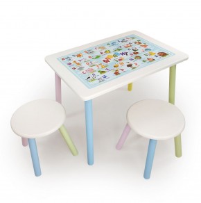 Детский комплект стол и два табурета круглых с накладкой Алфавит (Белый, Белый, Цветной) в Асбесте - asbest.ok-mebel.com | фото 2