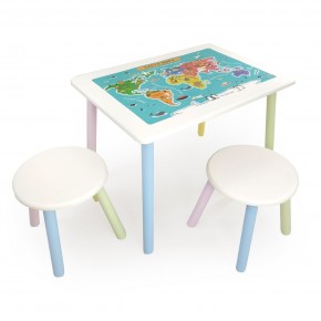 Детский комплект стол и два табурета круглых с накладкой Детский мир (Белый, Белый, Цветной) в Асбесте - asbest.ok-mebel.com | фото
