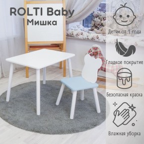 Детский комплект стол и стул «Мишка» Rolti Baby  (голубая столешница/голубое сиденье/белые ножки) в Асбесте - asbest.ok-mebel.com | фото