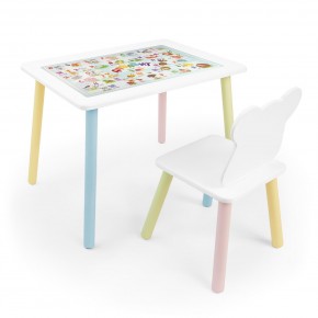 Детский комплект стол и стул Мишка Rolti Baby с накладкой Алфавит (белая столешница/белое сиденье/цветные ножки) в Асбесте - asbest.ok-mebel.com | фото