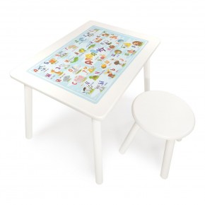 Детский комплект стол и табурет круглый Rolti Baby с накладкой Алфавит (белая столешница/белое сиденье/белые ножки) в Асбесте - asbest.ok-mebel.com | фото