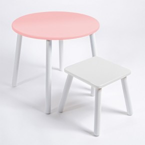 Детский комплект стол КРУГЛЫЙ  и табурет Rolti Baby (розовая столешница/белое сиденье/белые ножки) в Асбесте - asbest.ok-mebel.com | фото