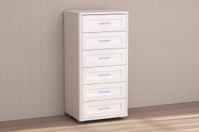 Кэт-4 Комод 6 ящ (МДФ Бодега белая/Экокожа Caiman белый) в Асбесте - asbest.ok-mebel.com | фото
