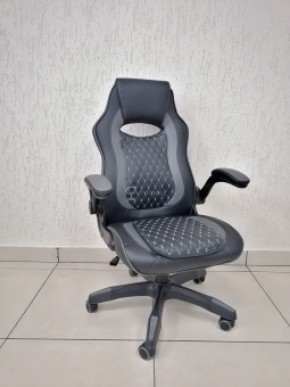 Кресло геймерское Barneo K-37 (черная кожа серые вставки) в Асбесте - asbest.ok-mebel.com | фото