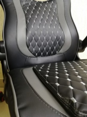 Кресло геймерское Barneo K-37 (черная кожа серые вставки) в Асбесте - asbest.ok-mebel.com | фото 2