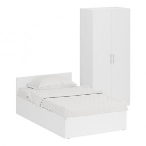 Кровать 1200 + Шкаф 2-х створчатый Стандарт, цвет белый, ШхГхВ 123,5х203,5х70 + 90х52х200 см., сп.м. 1200х2000 мм., без матраса, основание есть в Асбесте - asbest.ok-mebel.com | фото