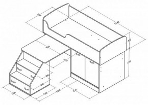 Кровать-чердак "Дюймовочка-2" Дуб молочный/орех в Асбесте - asbest.ok-mebel.com | фото 3