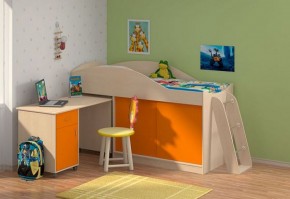 Кровать-чердак "Дюймовочка-3" (без лестницы) Дуб молочный/Оранжевый в Асбесте - asbest.ok-mebel.com | фото