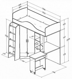 Кровать-чердак "Теремок-1" Дуб молочный/Голубой в Асбесте - asbest.ok-mebel.com | фото 2