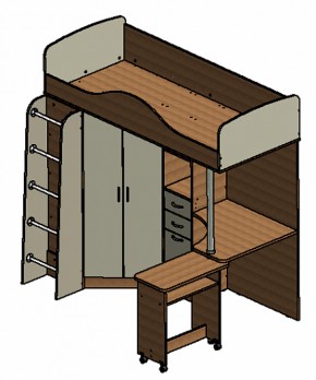 Кровать-чердак "Теремок-1" Дуб молочный/Голубой в Асбесте - asbest.ok-mebel.com | фото 3