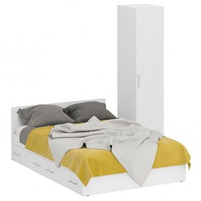 Кровать с ящиками 1400 + Пенал Стандарт, цвет белый, ШхГхВ 143,5х203,5х70 + 45х52х200 см., сп.м. 1400х2000 мм., без матраса, основание есть в Асбесте - asbest.ok-mebel.com | фото