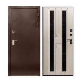 Металлическая дверь ВИНТЕР ВЕРОНА (Термодверь) ЛЕВАЯ /2050*880 (Антик Медь/Лакобель черный/Лиственница) в Асбесте - asbest.ok-mebel.com | фото