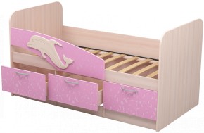 Кровать Дельфин 1,6 (Дуб молочный/фасад - Ламарти розовый) в Асбесте - asbest.ok-mebel.com | фото