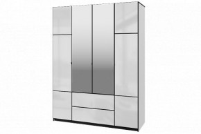 Шкаф 4-х дверный Палермо 02 с ящиками и зеркалом Белый гладкий шелк/Черный гладкий шелк в Асбесте - asbest.ok-mebel.com | фото