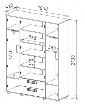 Шкаф 4-х дверный с ящиками М-1 Серия Вега в Асбесте - asbest.ok-mebel.com | фото 3