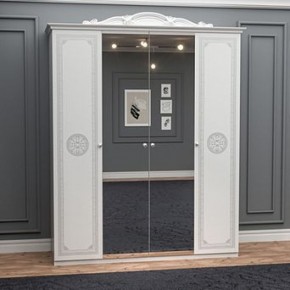 Шкаф 4-х дверный с зеркалами (12.244) Грация (белый/серебро) в Асбесте - asbest.ok-mebel.com | фото