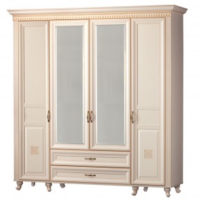 Шкаф для одежды 4-дверный с зеркалом №493 Марлен кремовый белый в Асбесте - asbest.ok-mebel.com | фото