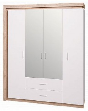 Шкаф для одежды с ящиками 4-х створчатый с зеркалом Люмен 16 в Асбесте - asbest.ok-mebel.com | фото