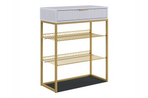 ВЕЛЬВЕТ Обувница (белое дерево/белый матовый/золото) в Асбесте - asbest.ok-mebel.com | фото